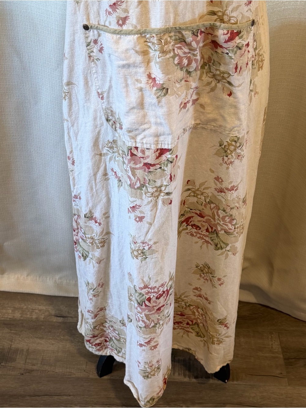 Smith & Hawken Floral Linen-Cotton Cottagecore Maxi Dress Vintage 90s USA Sz S - Picture 3 of 7